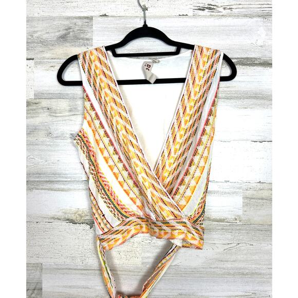 Dolan by Anthropologie Womens XS White Orange Embroidered Wrap Boho Crop Top - Picture 2 of 7